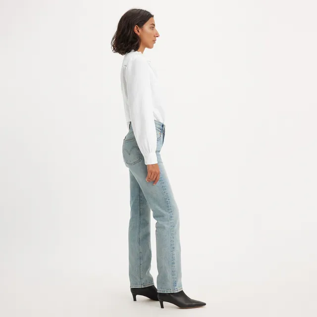 【LEVIS】女款 501高腰合身排釦直筒牛仔長褲 / 有機面料 / 淺藍水洗 熱賣單品 A8423-0000