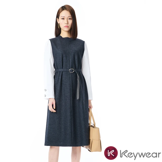 KeyWear 奇威名品 撞色拼接設計長袖洋裝(深灰色)品牌