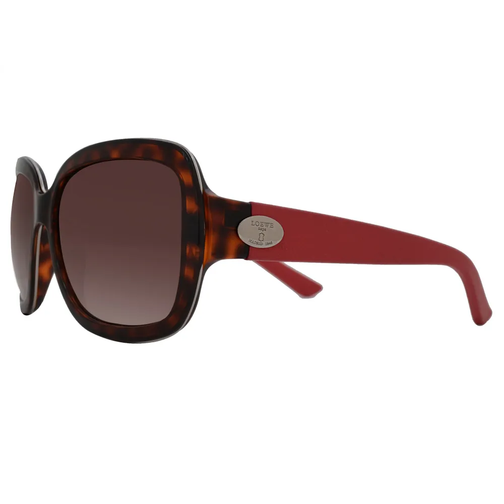 【LOEWE 羅威】設計師限定款系列 奢華皮革線條款太陽眼鏡(琥珀/紅 SLW774-07R4)