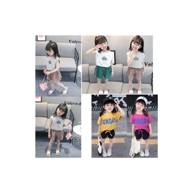 【安朵童舖】現貨韓版女童新款休閒短袖兩件式套裝短褲上衣T恤褲子(014/23)
