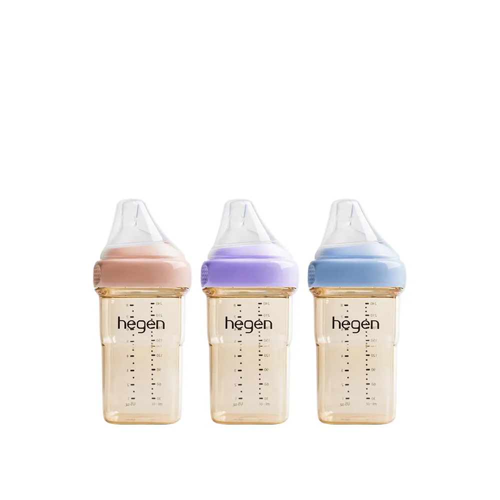 【hegen】金色奇蹟PPSU多功能方圓型寬口奶瓶240ml 共三色(嫣粉、漾紫、沁藍)
