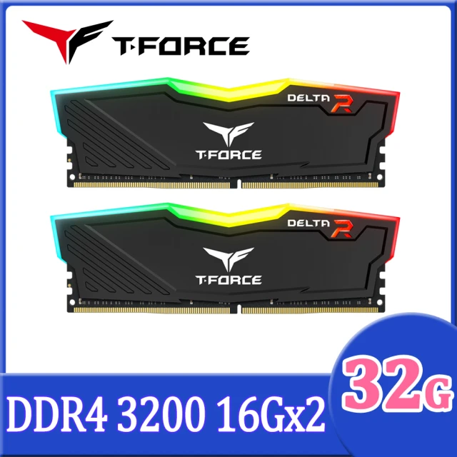 Team 十銓Team 十銓 T-FORCE DELTA RGB 炫光 DDR4 3200 32GB 16Gx2 CL16 黑色 桌上型超頻記憶體