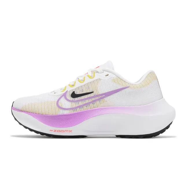 【NIKE 耐吉】慢跑鞋 Wmns Zoom Fly 5 女鞋 白 粉 輕量 ZoomX 回彈 路跑 運動鞋(DM8974-100)