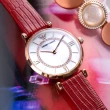 【EMPORIO ARMANI】亞曼尼 公司貨 Gianni T-bar 典雅魅力珍珠貝皮革腕錶/紅x玫瑰金框(AR11322)