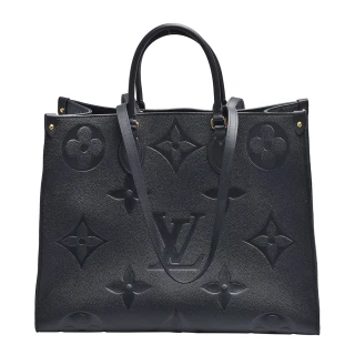 【Louis Vuitton 路易威登】M44925經典ONTHEGO GM Empreinte牛皮手提/肩背購物包(黑)