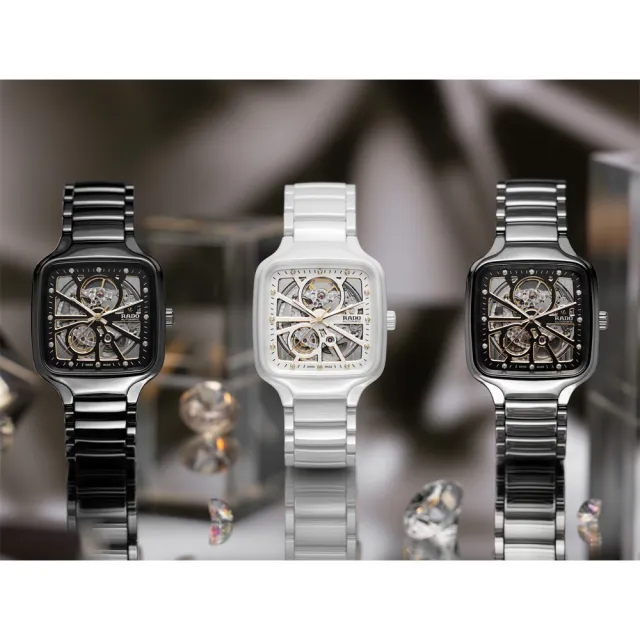 【Rado 雷達表】True 真我系列 高科技陶瓷 方形開芯自動機械鑽石腕錶-38mm R03(R27083712)