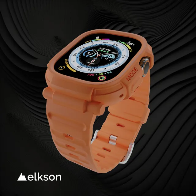 【加拿大elkson】Apple Watch Ultra U1/U2 49mm一體成形軍規錶帶+鋼化膜套組(柔韌透氣耐磨TPU)