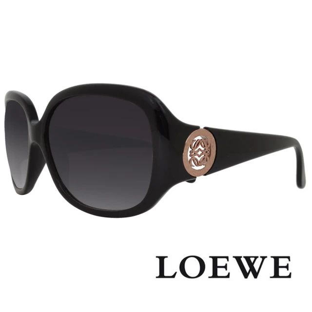 LOEWE 羅威 西班牙皇室品牌 貴氣顯小臉款方框太陽眼鏡(黑/金 SLW744G-0700)