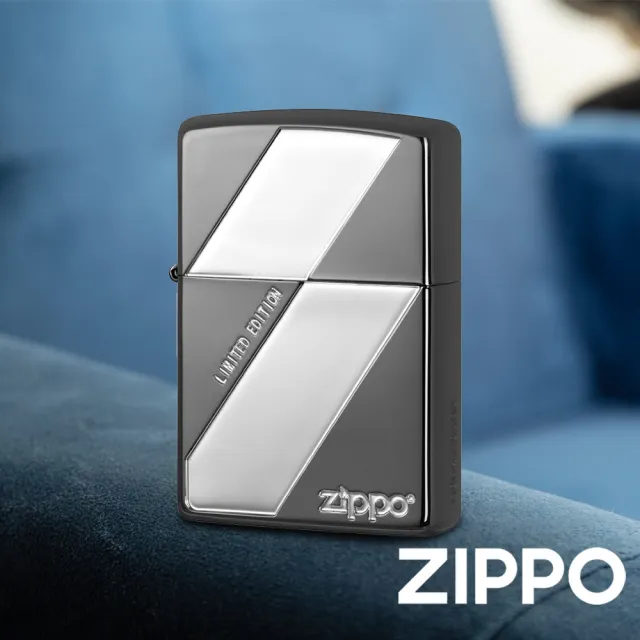 【Zippo官方直營】簡約斜格-黑銀-防風打火機(美國防風打火機)