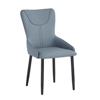 【AT HOME】灰藍色皮質鐵藝餐椅/休閒椅 現代簡約(名古屋)