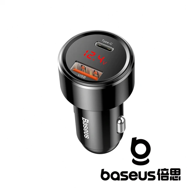 【BASEUS】魔力系列 PPS數顯 Type-C PD + QC 智慧雙快充車充45W 黑色(公司貨)