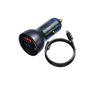 【BASEUS】酷顯 金屬數顯雙路QC+PPS快充車載充電器 C+U 65W 套裝 深空灰(正成公司貨)