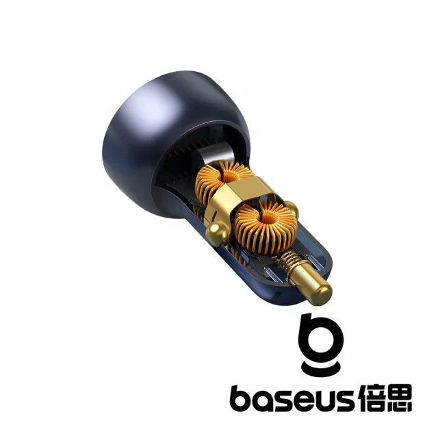 【BASEUS】酷顯 金屬數顯雙路QC+PPS快充車載充電器 C+U 65W 套裝 深空灰(正成公司貨)