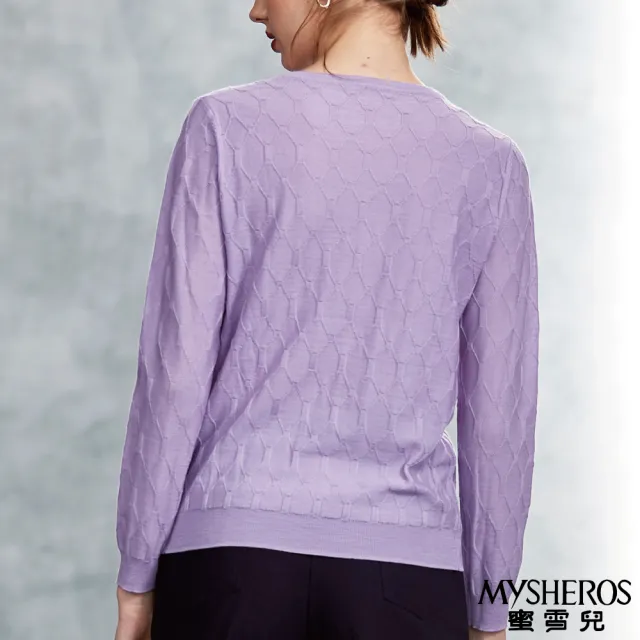 【MYSHEROS 蜜雪兒】純羊毛圓領立體格菱紋套頭針織上衣(淺紫)