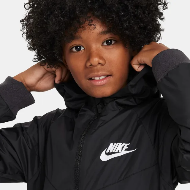 【NIKE 耐吉】外套 男童 女童 運動連帽外套 K NSW WR HD JKT SSNL 黑 FN8757-010