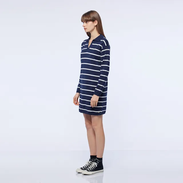 【NAUTICA】女裝 條紋針織連身裙(藍)