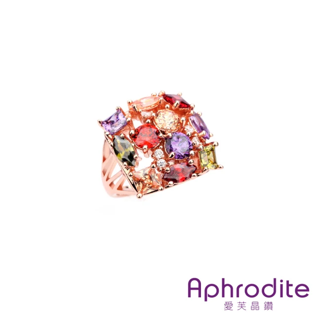 Aphrodite 愛芙晶鑽Aphrodite 愛芙晶鑽 方型戒指 寬面戒指/華麗繽紛七彩鋯石方型寬面造型戒指(玫瑰金色)