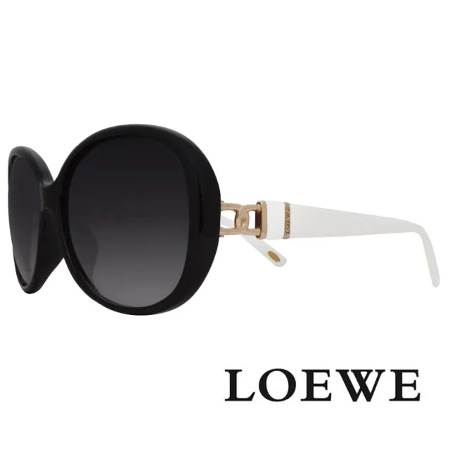 【LOEWE 羅威】經典扣環顯小臉款太陽眼鏡(黑/白 SLW821G-0Z42)
