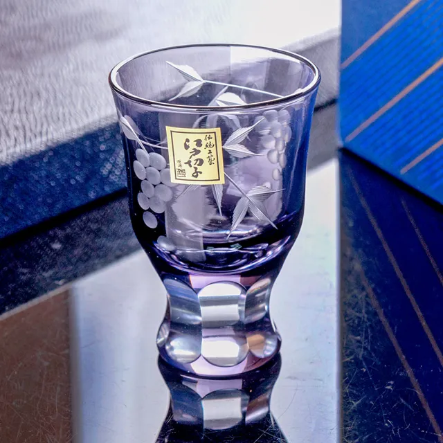 【田島硝子】日本職人手工 葡萄紋小酒杯 江戶切子 玻璃杯 紫苑色(TG04-83-1V)