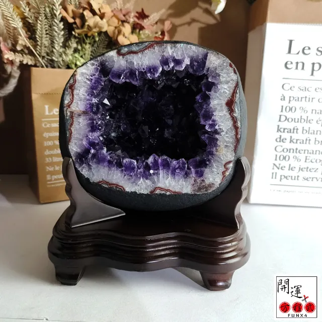 【開運方程式】紫晶洞l特紫花瓣瑪瑙邊紫水晶洞AGU629(4kg烏拉圭錢袋子)