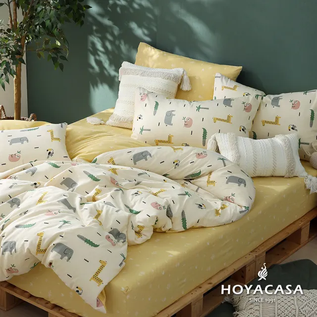 【HOYACASA  禾雅寢具】100%精梳棉兩用被床包組-童趣生活(加大-天絲入棉30%)