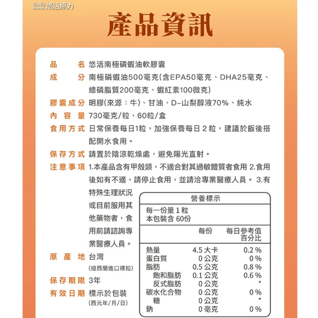 【悠活原力】100%純淨南極磷蝦油(60粒/盒)