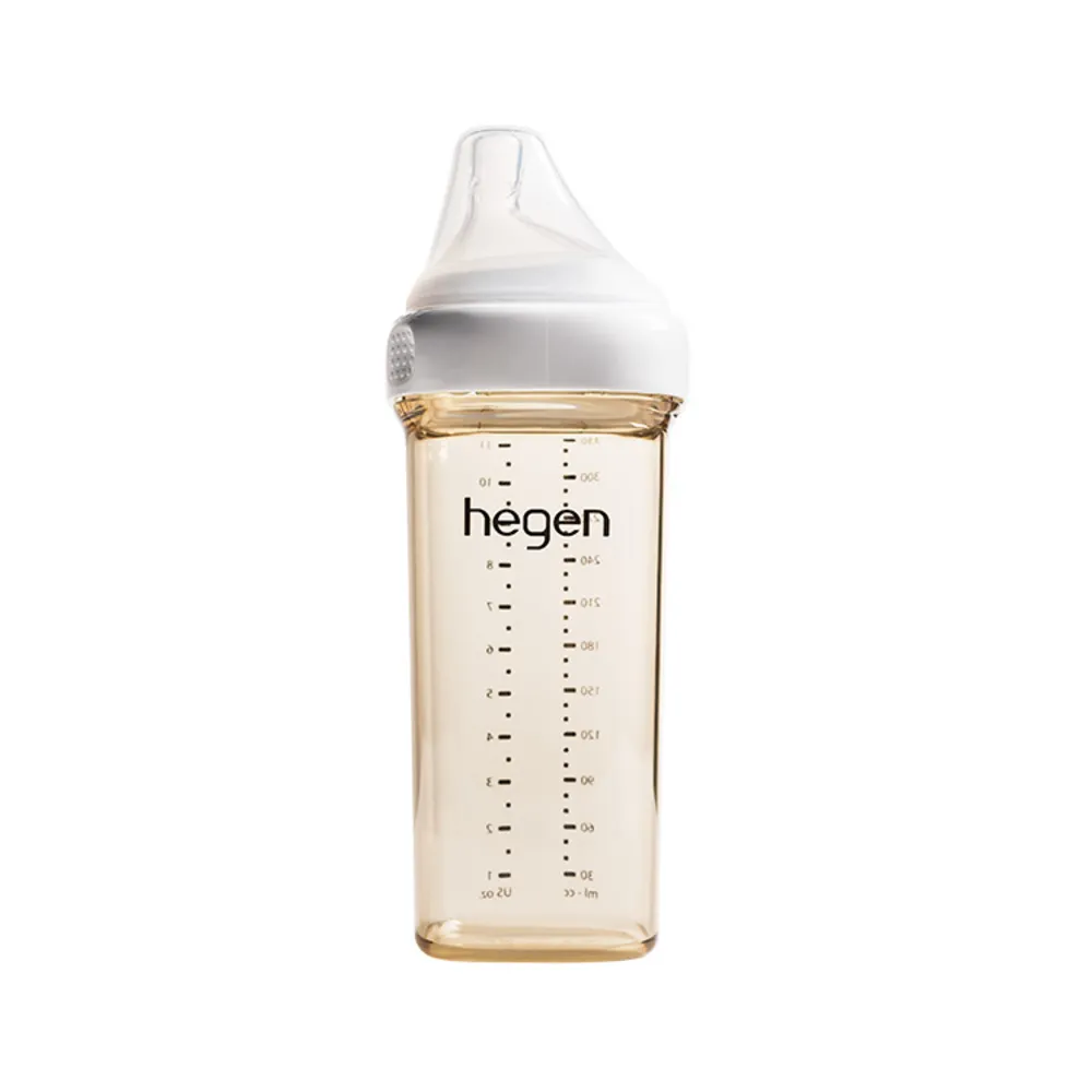 【hegen 總代理】金色奇蹟PPSU多功能方圓型寬口奶瓶 330ml(象牙白)