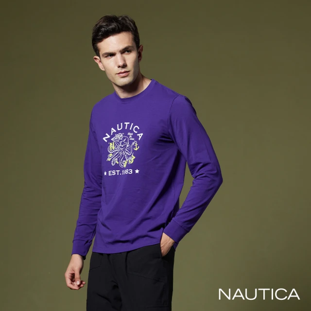 【NAUTICA】男裝 俏皮章魚圖騰印花長袖T恤(紫)