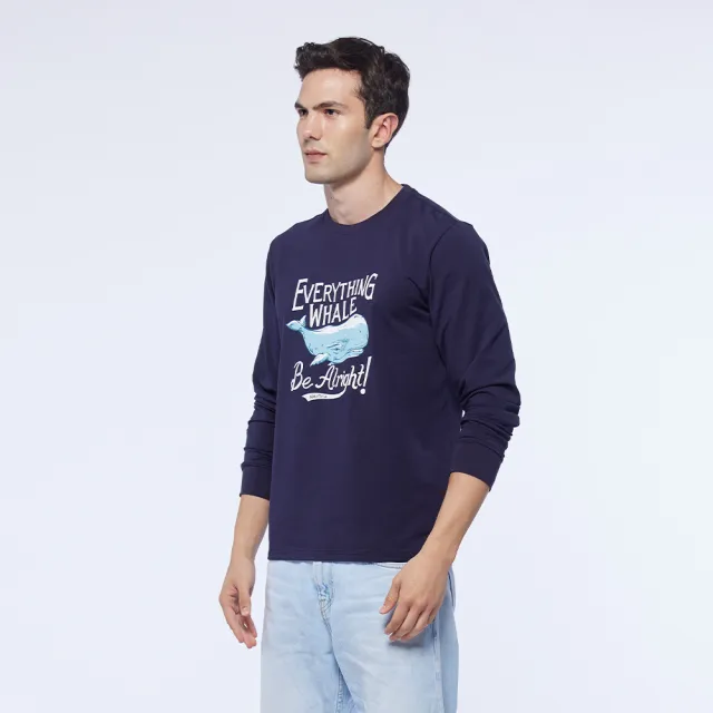 【NAUTICA】男裝 個性鯨魚印花長袖T恤(深藍)