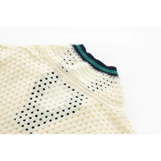 【FILA官方直營】#幻遊世界 女款 透視針織網衫 針織線衫-牙白(5SWY-1442-IV)