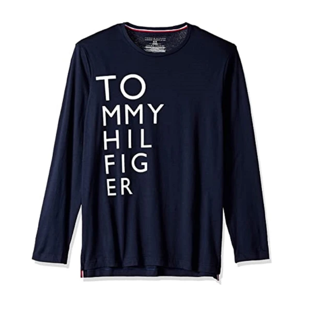 Tommy Hilfiger Tommy Hilfiger 純棉平紋針織圓領長袖上衣(男生圓領薄長袖T恤-深藍色)