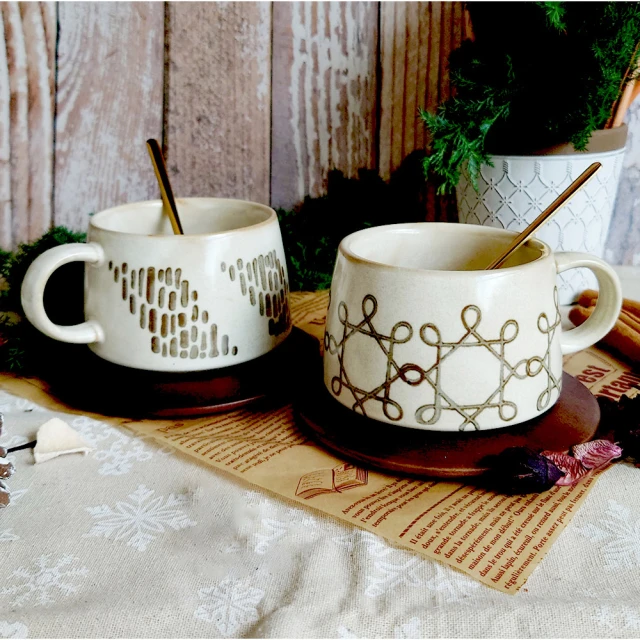 【Life shop】復古陶瓷咖啡杯套組 / 340ml(咖啡杯 咖啡杯組 交換禮物 禮品贈送 陶瓷咖啡杯)