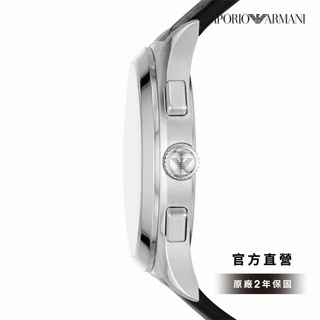 【EMPORIO ARMANI  官方直營】Paolo 經典炫黑魅力計時手錶 黑色真皮錶帶 42MM AR11530(雙11)