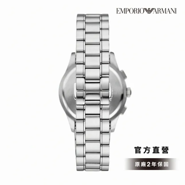 【EMPORIO ARMANI  官方直營】Paolo 經典碧綠計時手錶 銀色不鏽鋼鍊帶 42MM AR11529