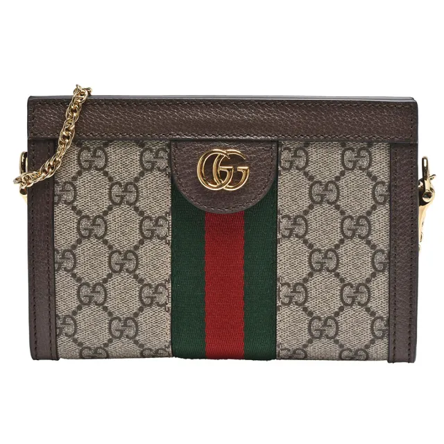 【GUCCI 古馳】經典Ophidia系列帆布印花皮革飾邊鍊帶斜背包(迷你602676-K05NB-8745)（其他規格）