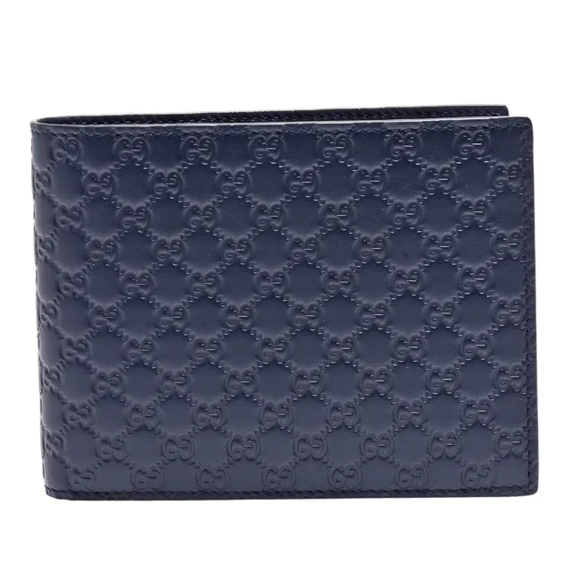 【GUCCI 古馳】經典Guccissima牛皮長型摺疊短夾(深藍/證照夾217044-BMJ1N-4009)
