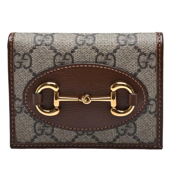 【GUCCI 古馳】經典Horsebit 1955系列Supreme帆布牛皮襯裡暗釦短夾(棕色621887-92TCG-8563)
