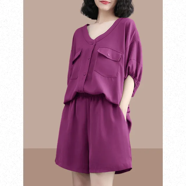 【Very Buy 非常勸敗】微胖減齡套裝大尺碼女裝大尺碼時髦大尺碼顯瘦套裝遮肚子休閒時尚夏季