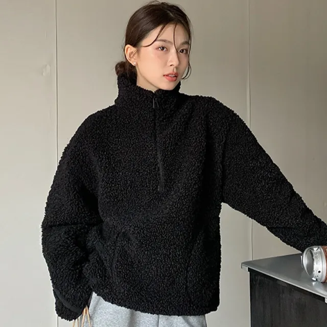 【Amirr 艾米爾】★仿羊羔絨立領拉鏈百搭衛衣(女上衣/長袖/保暖)