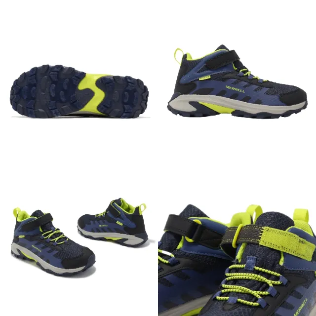 【MERRELL】戶外鞋 Moab Speed 2 Mid AC WP 中童 藍 黑 小朋友 防水 緩衝 中筒 登山鞋(MK267543)