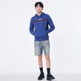 【5th STREET】男裝撞色織帶長帽T-藍色