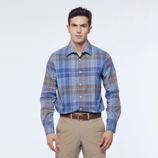 【NAUTICA】男裝 跳色大格紋長袖襯衫(藍綠)