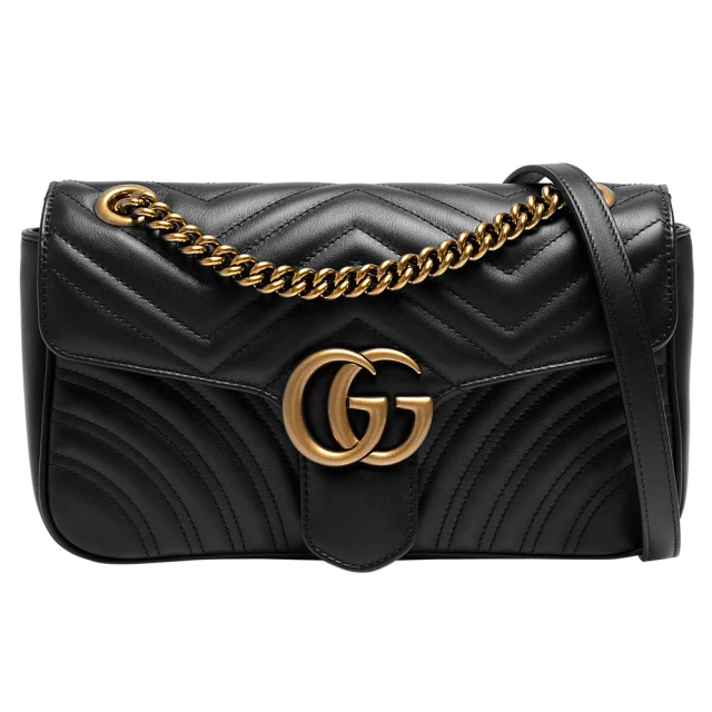 GUCCI 古馳 GG Marmont絎縫紋牛皮金屬雙G LOGO暗壓釦手拿/斜背包(黑443497-DTDID-1000)