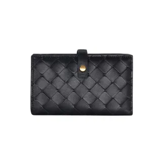 【BOTTEGA VENETA 寶緹嘉】609070 黑/金 羊皮(扣式拉鍊零錢袋 中夾)