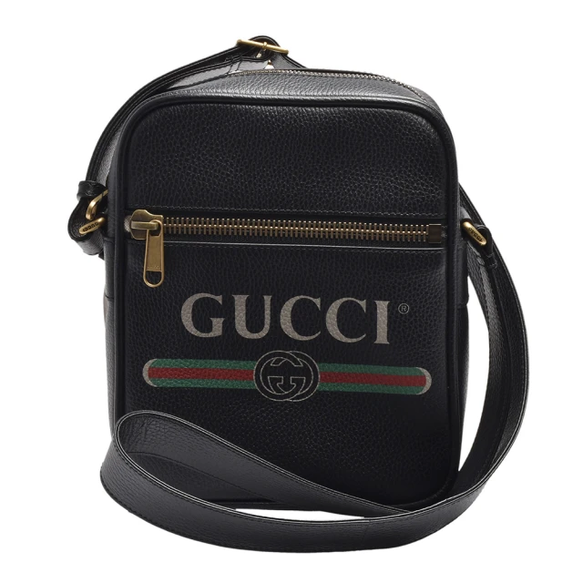 GUCCI 古馳 復古風格的圖案小牛皮肩/斜背信差包(黑523591-0QRAT-8163)