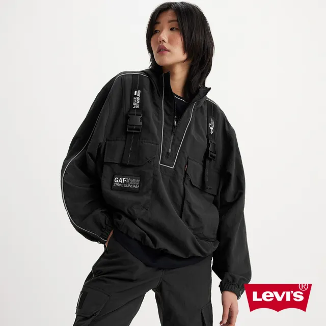 【LEVIS 官方旗艦】LEVIS X 機動戰士鋼彈 男女同款工裝開襟連帽罩衫/反光條/工裝口袋 熱賣單品 A7411-0000