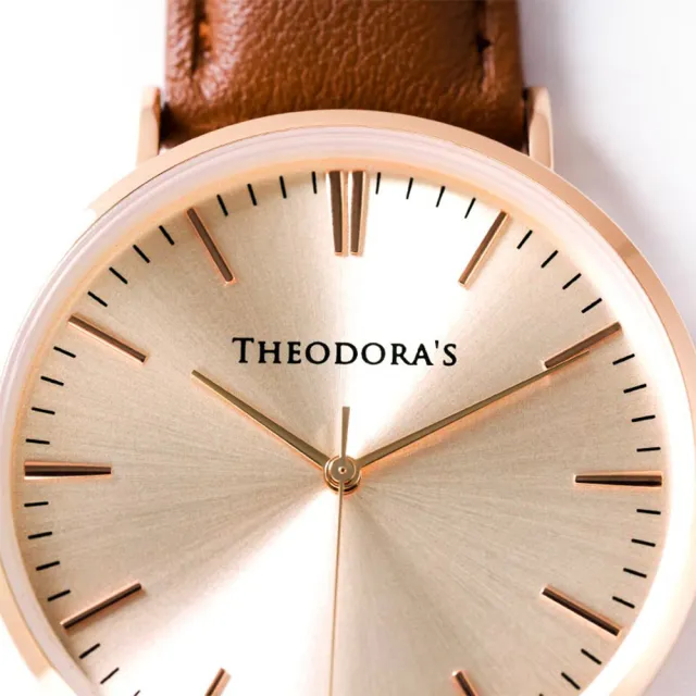 【THEODORA’S 希奧朵拉】Hera 簡約中性款真皮手錶 粉膚面-真皮橘棕(男錶 女錶 簡約手錶 石英錶)
