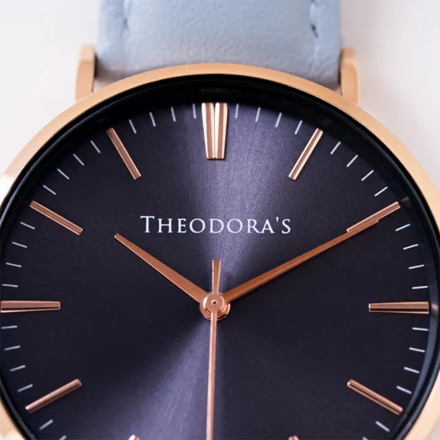 【THEODORA’S 希奧朵拉】Hera 簡約中性款真皮手錶 深藍面-真皮灰藍(男錶 女錶 簡約手錶 石英錶)