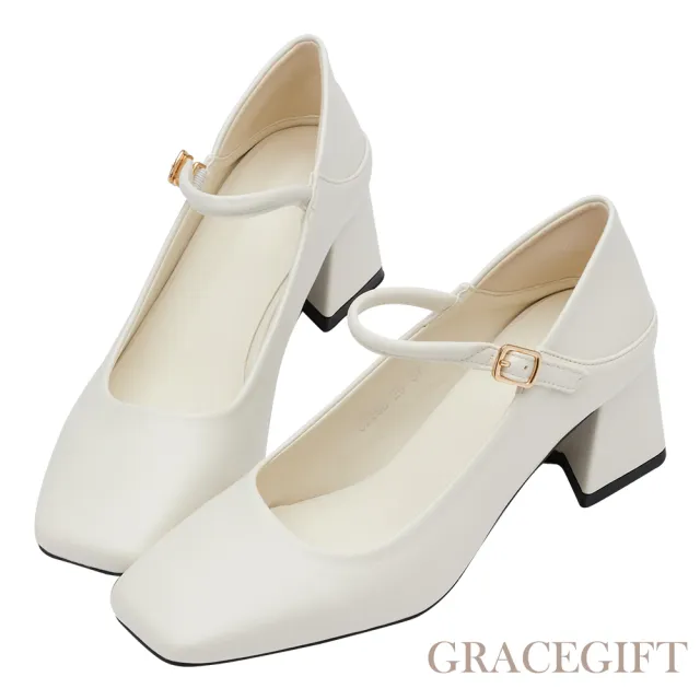【Grace Gift】銀河系方頭中高跟瑪莉珍鞋
