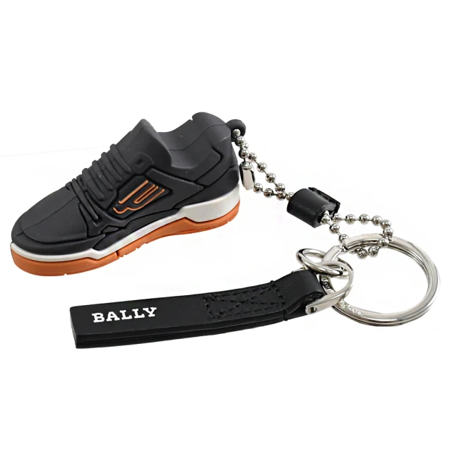 【BALLY】限定聯名CHAMPION球鞋造型皮革雙吊飾鑰匙圈(深灰)